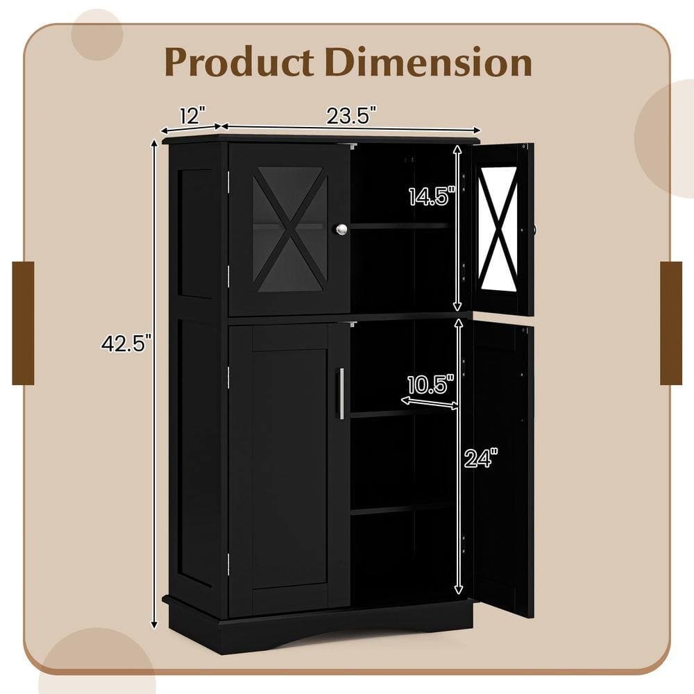 HONGGE 4-Door Bathroom Storage Cabinet with Transparent Glass Panels Adjustable Shelves and Anti-Toppling Kit (3)