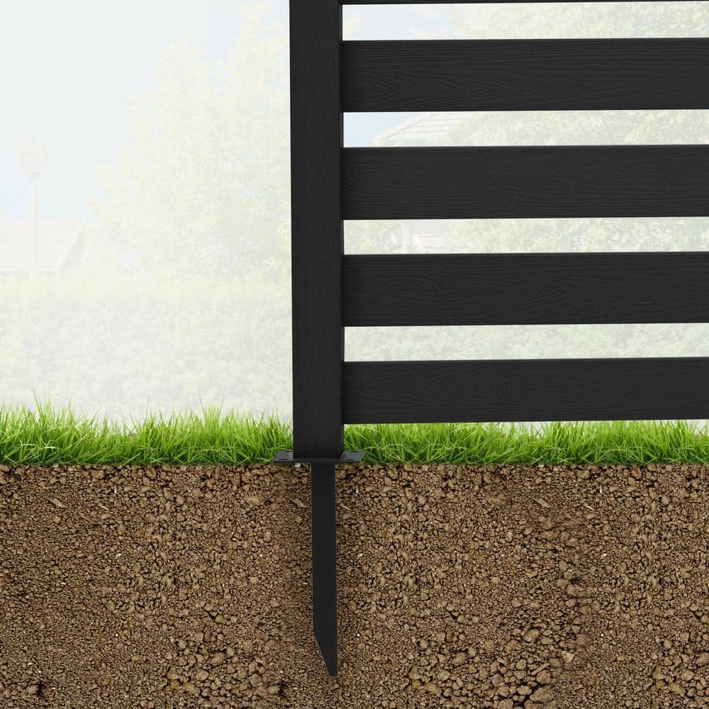 LUE BONA 38 in. W x 46 in. H Black Outdoor No Dig Fence Poly Plastic Picket Fence Panel Decorative Garden Privacy Fence(2-Pack) (3)