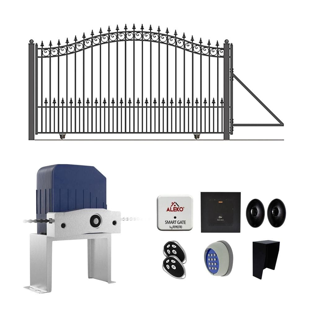 ALEKO Prague Style 14 ft. W x 6 ft. H Black Steel Single Slide Driveway with Gate Opener Fence Gate (1)