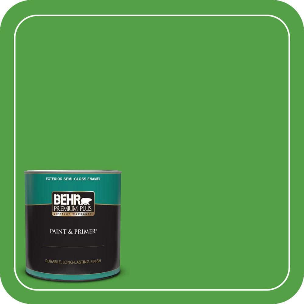 BEHR PREMIUM PLUS 1 qt. #S-G-440 Green Acres Semi-Gloss Enamel Exterior Paint & Primer