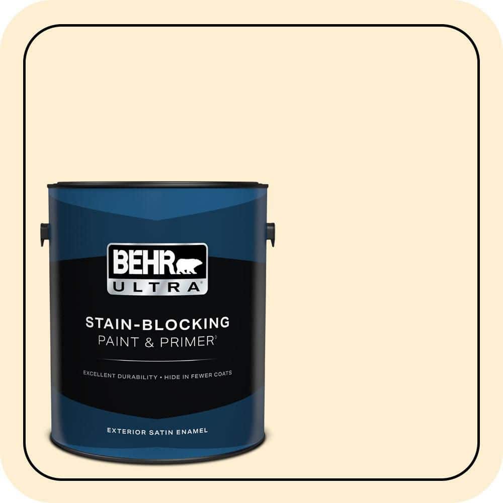 BEHR ULTRA 1 gal. #YL-W03 Honied White Satin Enamel Exterior Paint & Primer