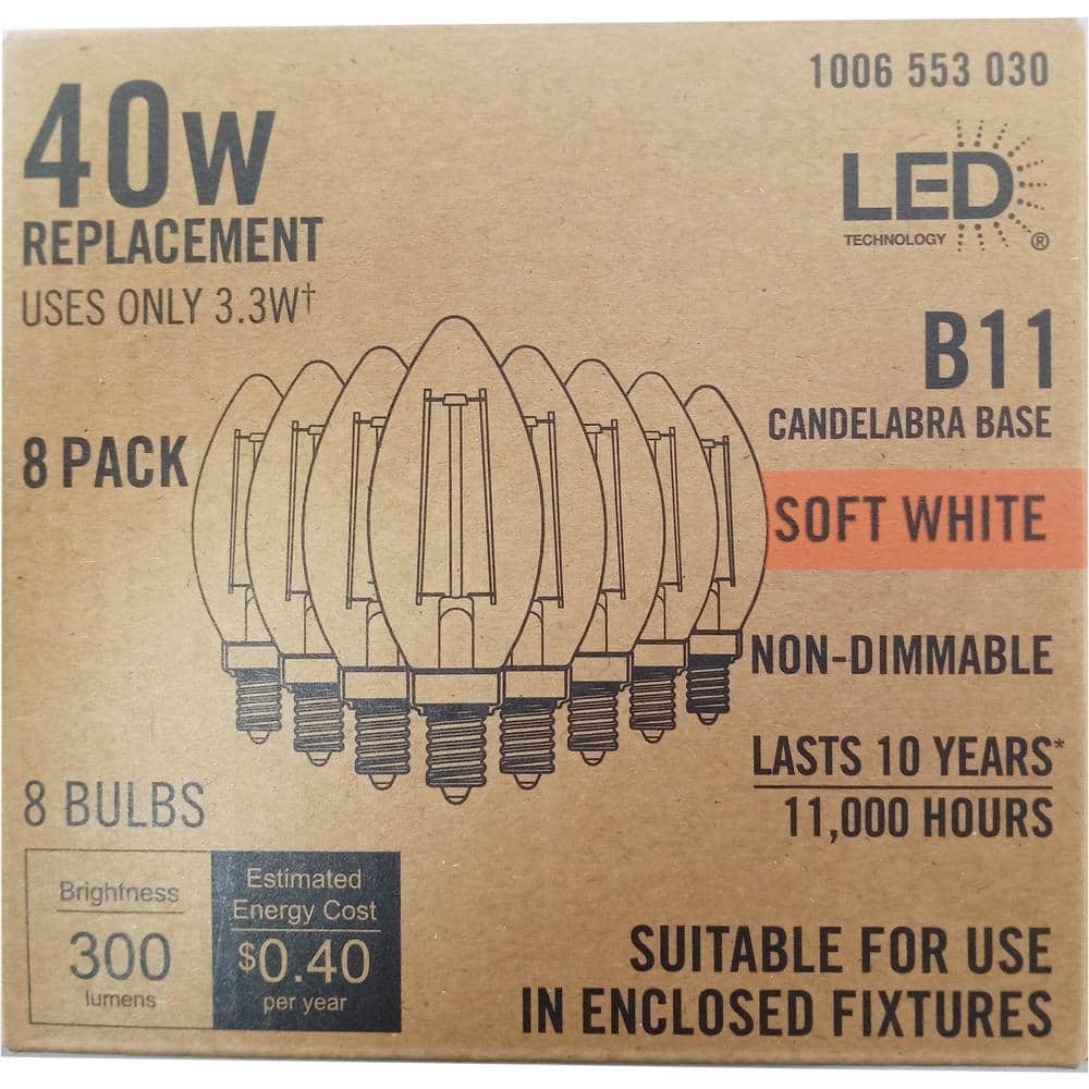 Unbranded 40-Watt Equivalent B11 Non-Dimmable CEC Clear Glass Filament Vintage Edison LED Light Bulb Soft White 2700K (8-Pack) (3)