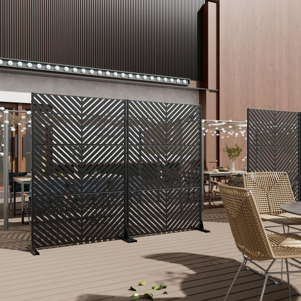 Lumioca 46.8 in. W x 71.37 in. H Black Parallel Line Galvanized Outdoor Privacy Screen Garden Screen Decorative Art Panel (3)