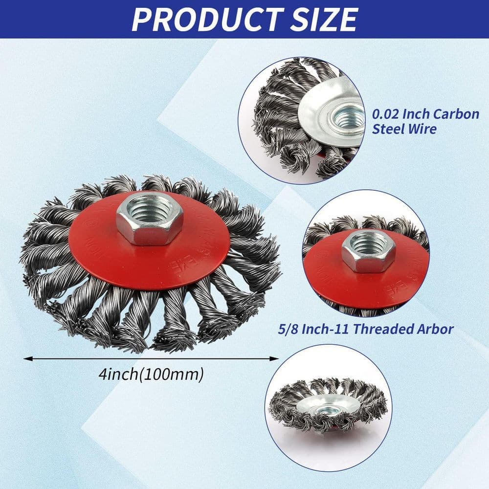 Unbranded Wire Wheel Brush for Angle Grinder 4 Inch 0.02 Inch Carbon Steel Wire 5/8 Inch Threaded Arbor 3 Pack (3)