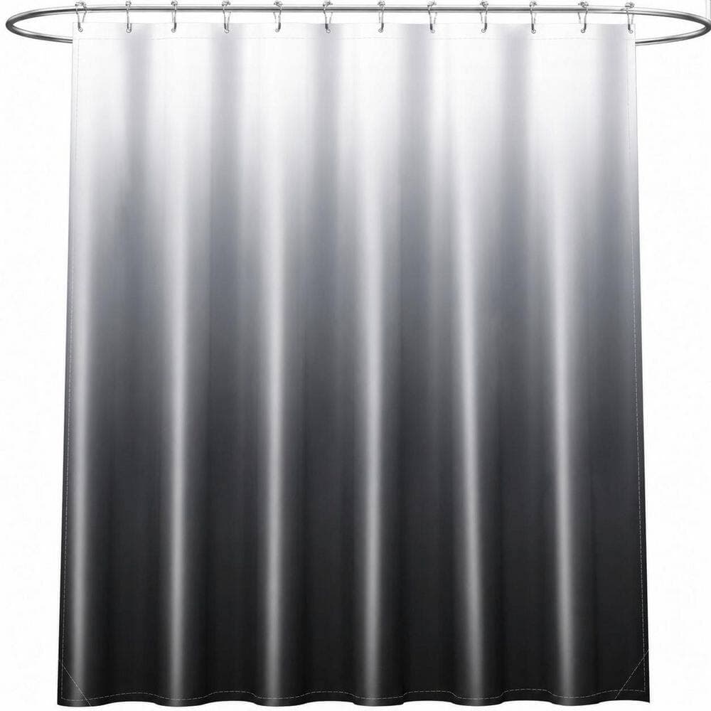 Anqtovp 72 in. W x 72 in. L Polyester Shower Curtain Waterproof Washable Ombre Black and Grey Finish with 12 Hooks for Bathroom (1)