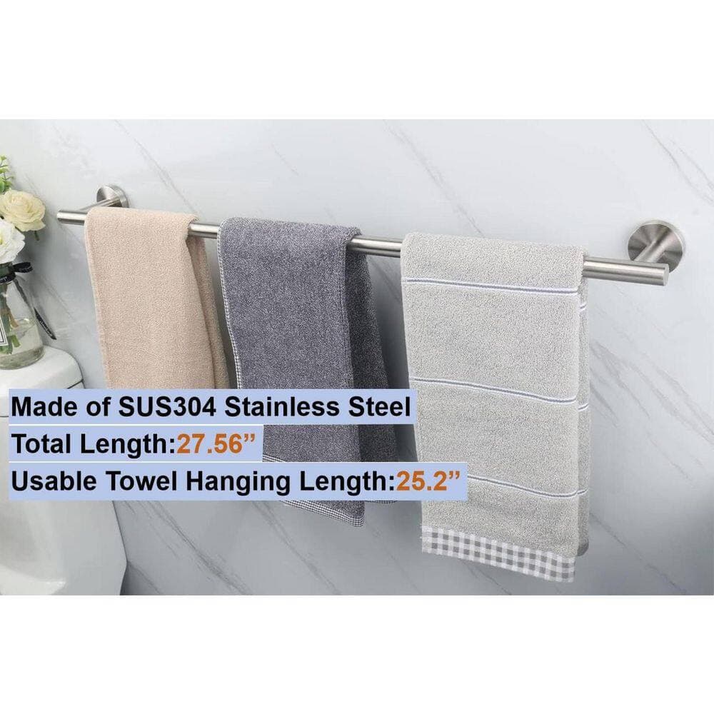 Unbranded 1-Pack Brushed Nickel Stainless Steel 28 in. Wall Mount Rustproof Bathroom Towel Bar Rack Holder Rod (3)