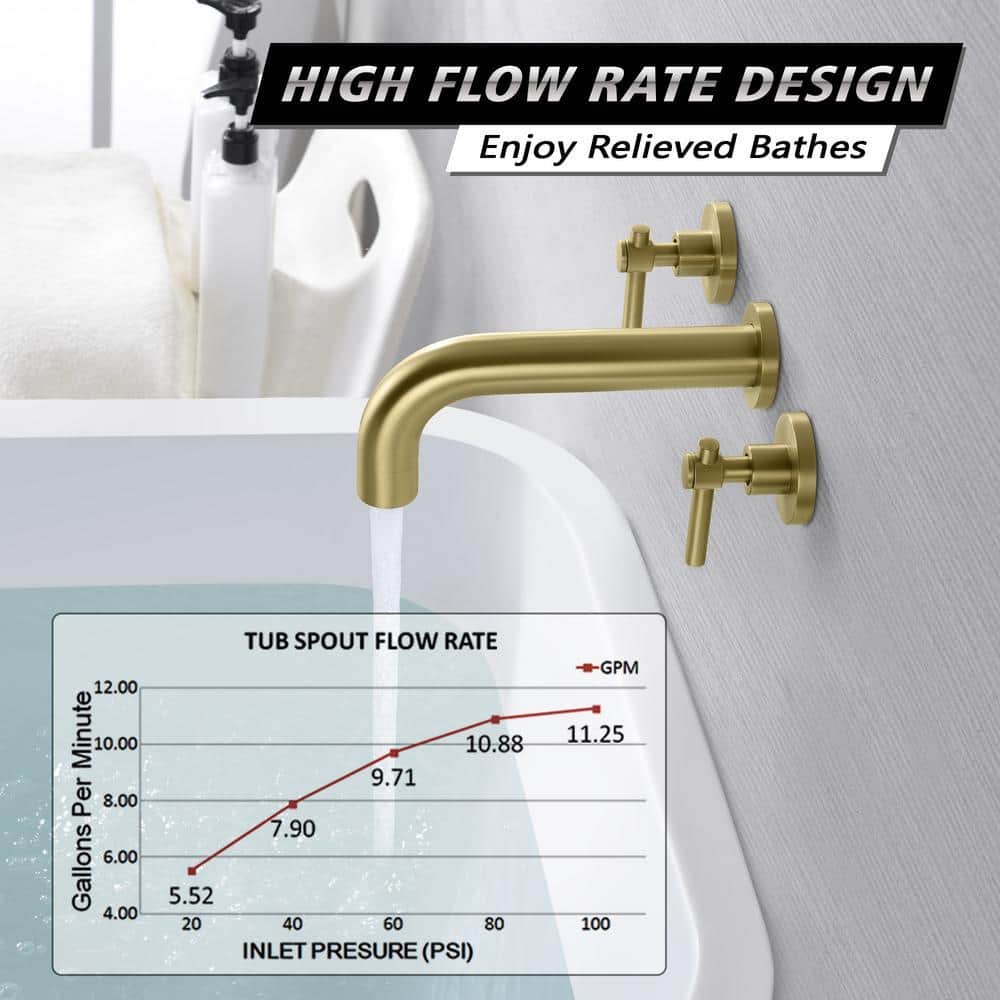 SUMERAIN Contemporary Double Handle Wall Mount Roman Tub Faucet with Rough in Valve in Brushed Gold (2)