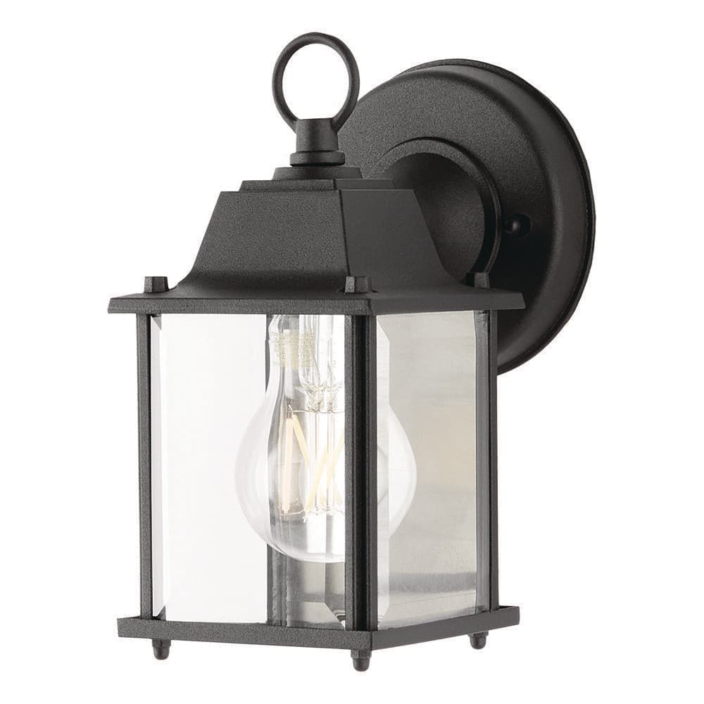 PRIVATE BRAND UNBRANDED 8 in. Black Outdoor Hardwired Wall Lantern Sconce with Clear Glass Shade and No Bulb Included (3)