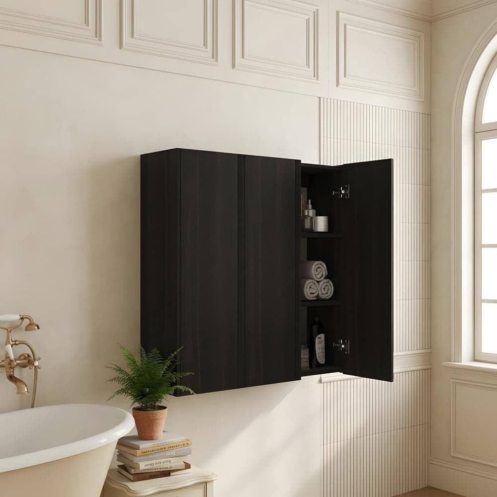Zuvandra 35.43"W x 9.81"D x 35.44"H Plywood Bathroom Wall Cabinet Set with Doors and Built-in Shelves,Dark Oak (3)