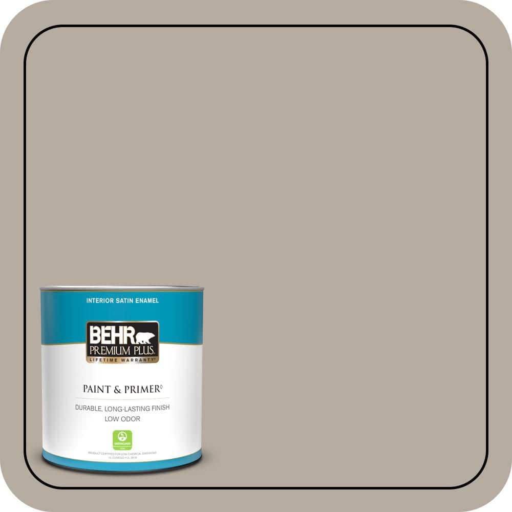 BEHR PREMIUM PLUS 1 qt. #PPU18-13 Perfect Taupe Satin Enamel Low Odor Interior Paint & Primer