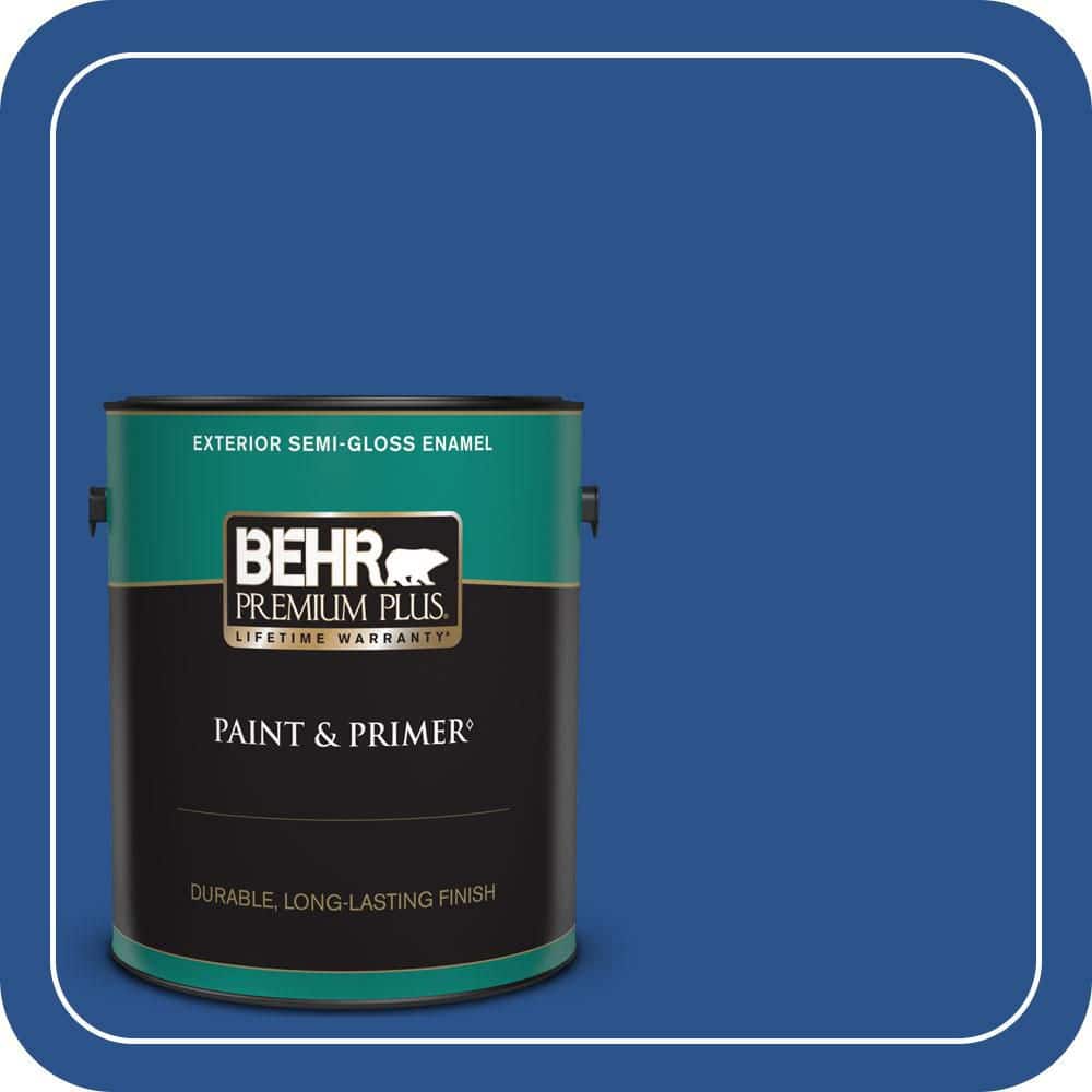 BEHR PREMIUM PLUS 1 gal. #P520-7 Flashy Sapphire Semi-Gloss Enamel Exterior Paint & Primer