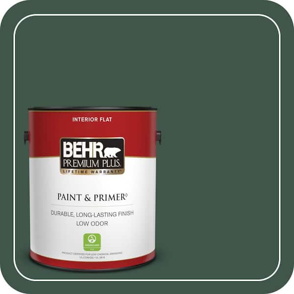 BEHR PREMIUM PLUS 1 gal. #470F-7 Deep Jungle Flat Low Odor Interior Paint & Primer (2)