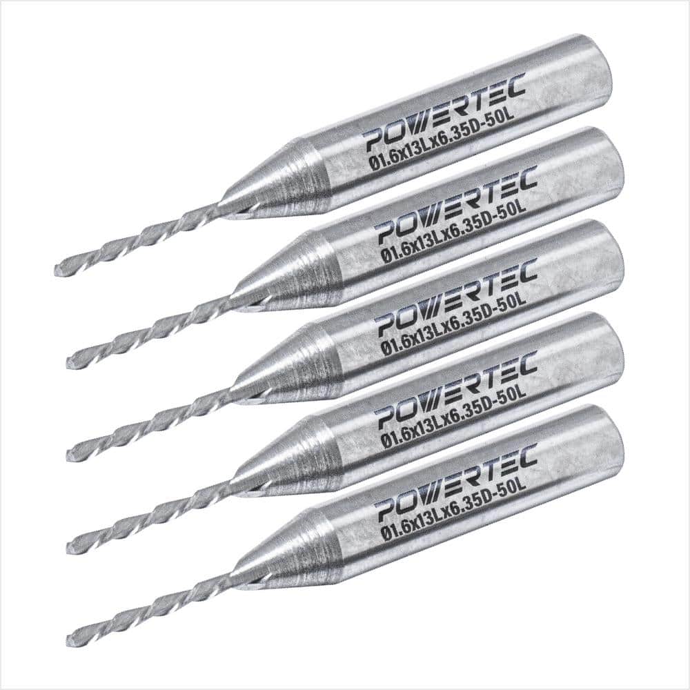 ‎POWERTEC 1/16 in. x 1/4 in. Shank Down Cut Tungsten Carbide Spiral Router Bit (5-Pack)