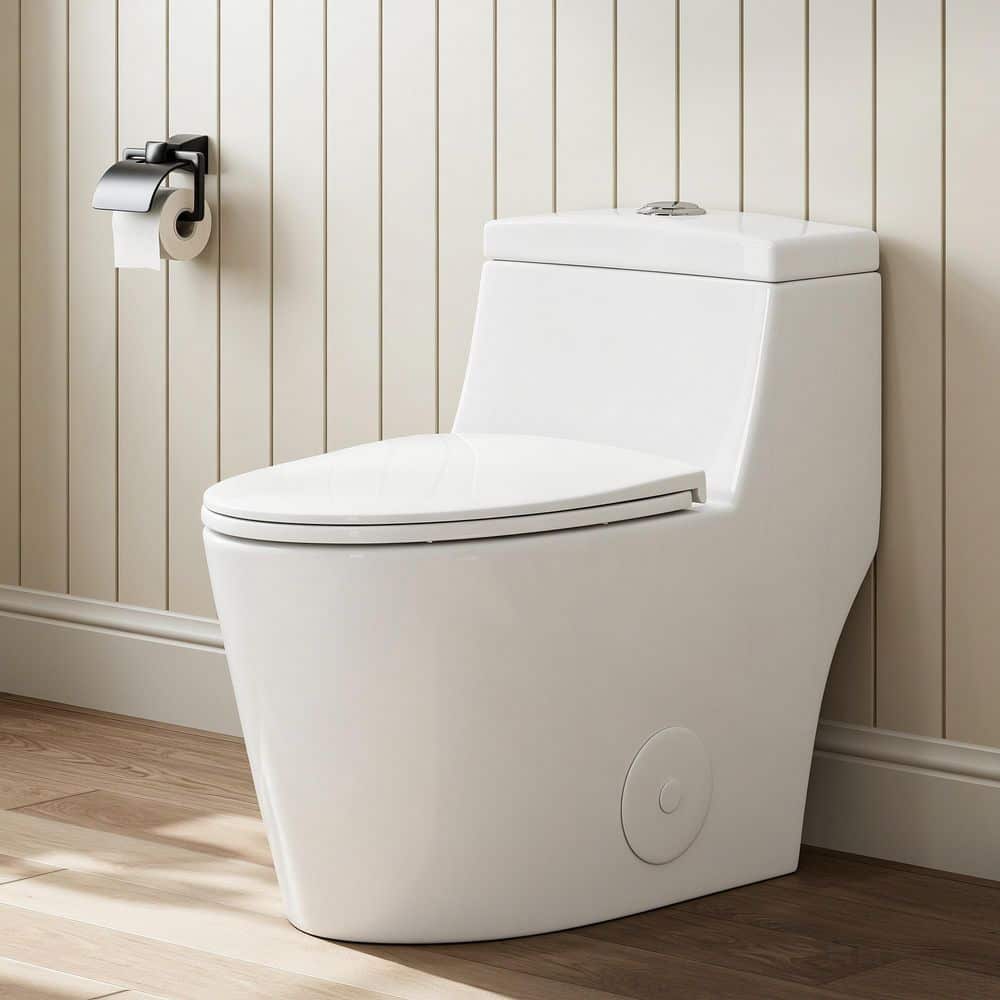 HOROW 12 in. Rough in 1-piece 1.1/1.6 GPF Dual Flush Elongated Toilet in White, Seat Included (1)