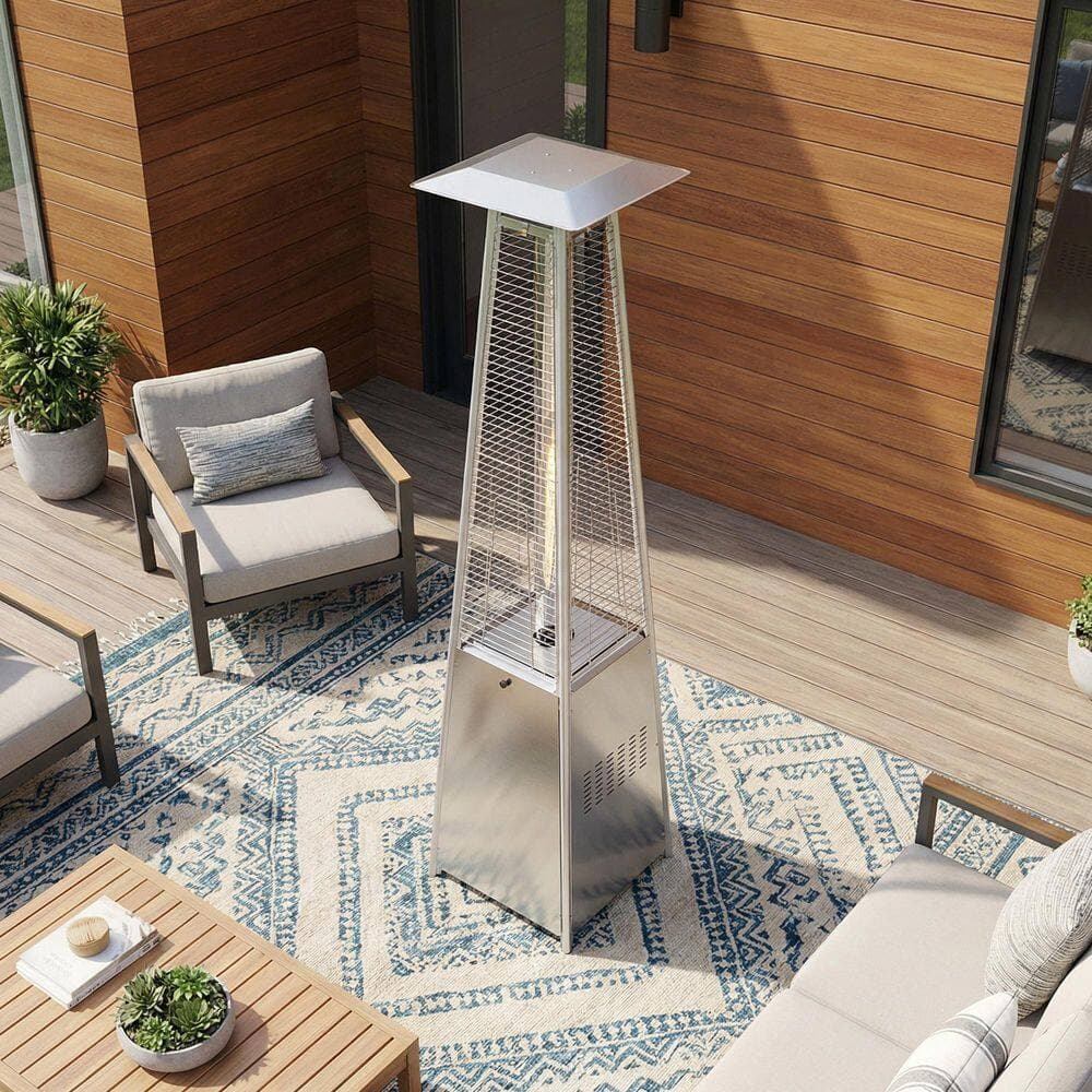 outermust 48,000 BTU Propane-Fired Pyramid Patio Heater with Stainless Steel Design, Cover and Ignition Ideal for Backyard Balcony (2)