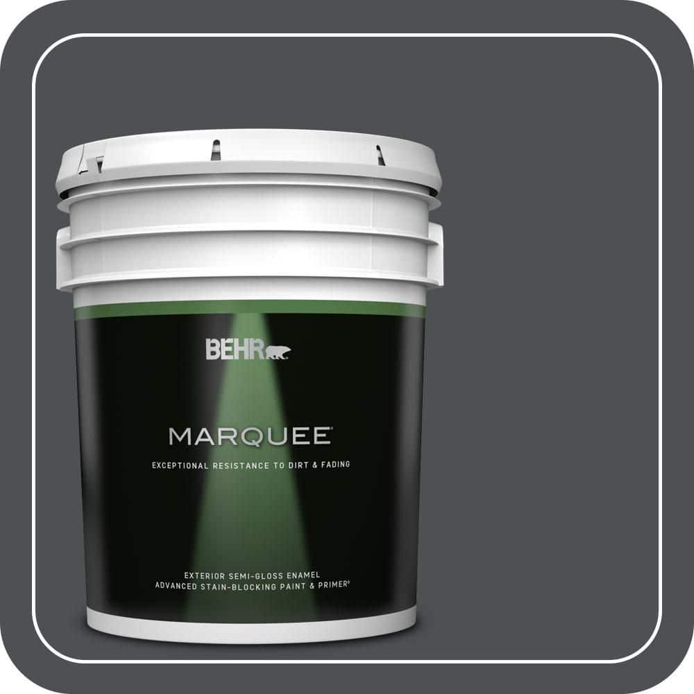 BEHR MARQUEE 5 gal. #PPU26-01 Satin Black Semi-Gloss Enamel Exterior Paint & Primer