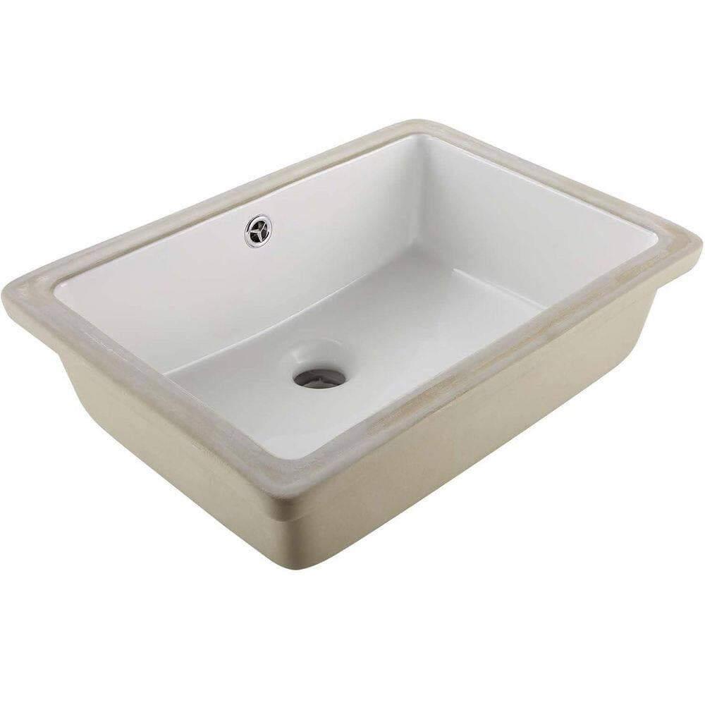 Unbranded Undermount Bathroom Sink 18.5 in.x 13.19 in. Rectangular White Ceramic Vessel Sink with Overflow Hole (2)