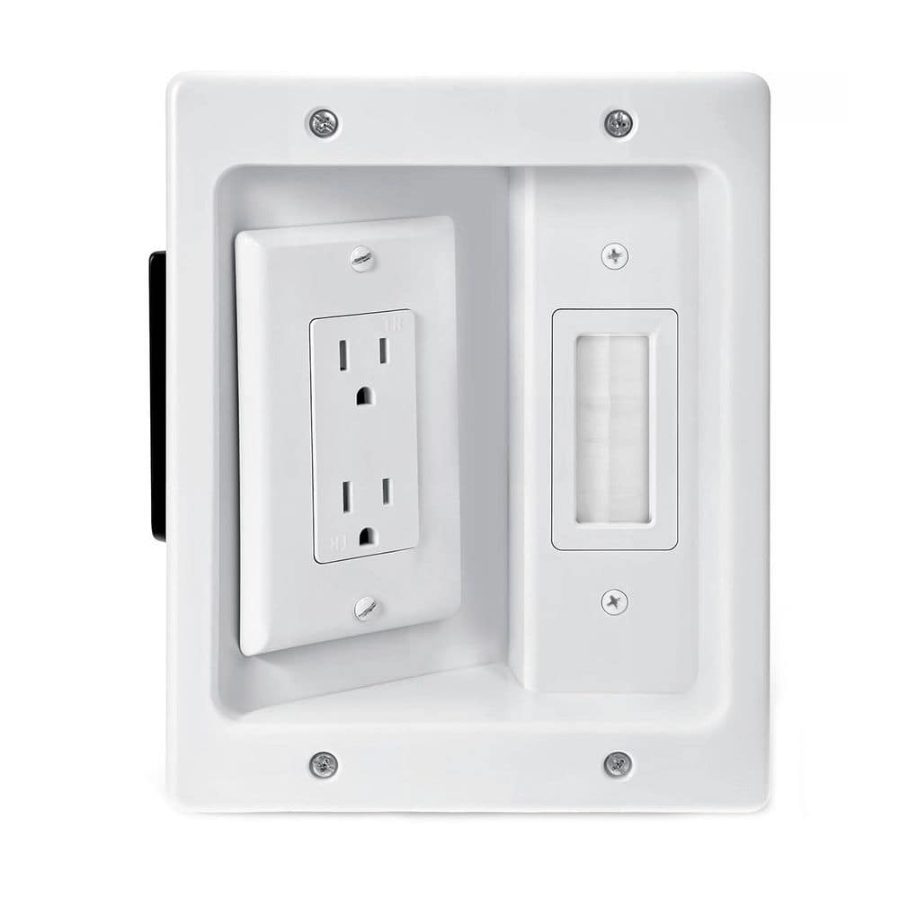 Ahfiwaso Recessed Dual Outlet Power Cable Management Wall Media Box Low Voltage Wires Hider Kit White 1 Kit (1)