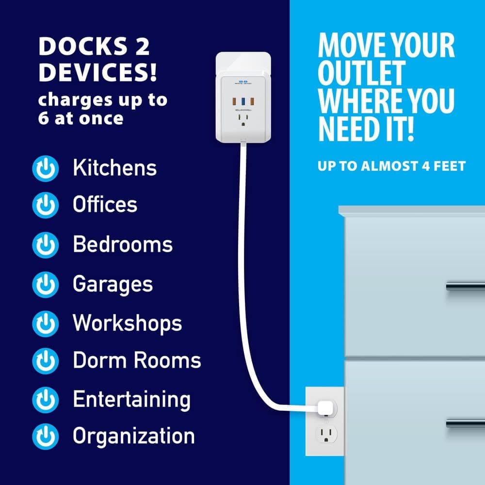 Bell + Howell 3-Outlet Power Pro Wall Outlet Surge Protector with 3 USB Ports and Extension Cord (2)