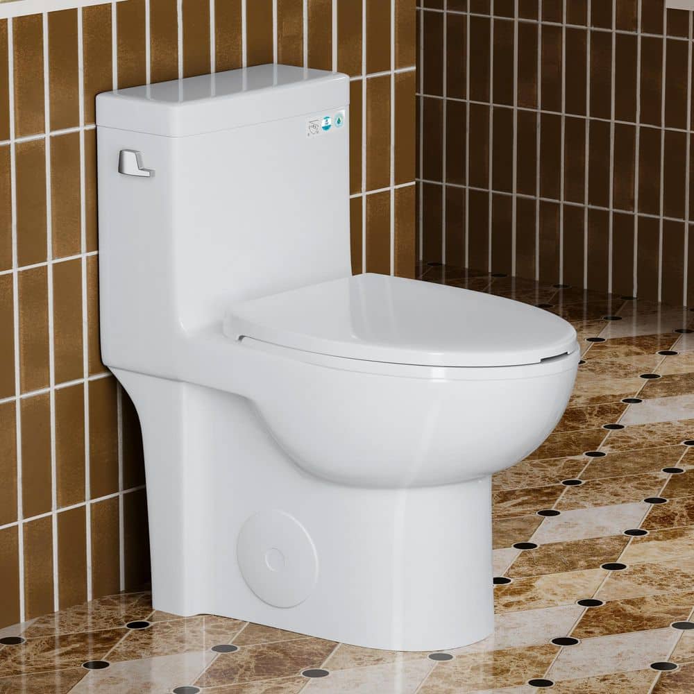 Bezeit 12 in. 1-Piece 1.28 GPF Single Flush Elongated Toilet in Gloss White, Seat Included,Comfort Height (1)