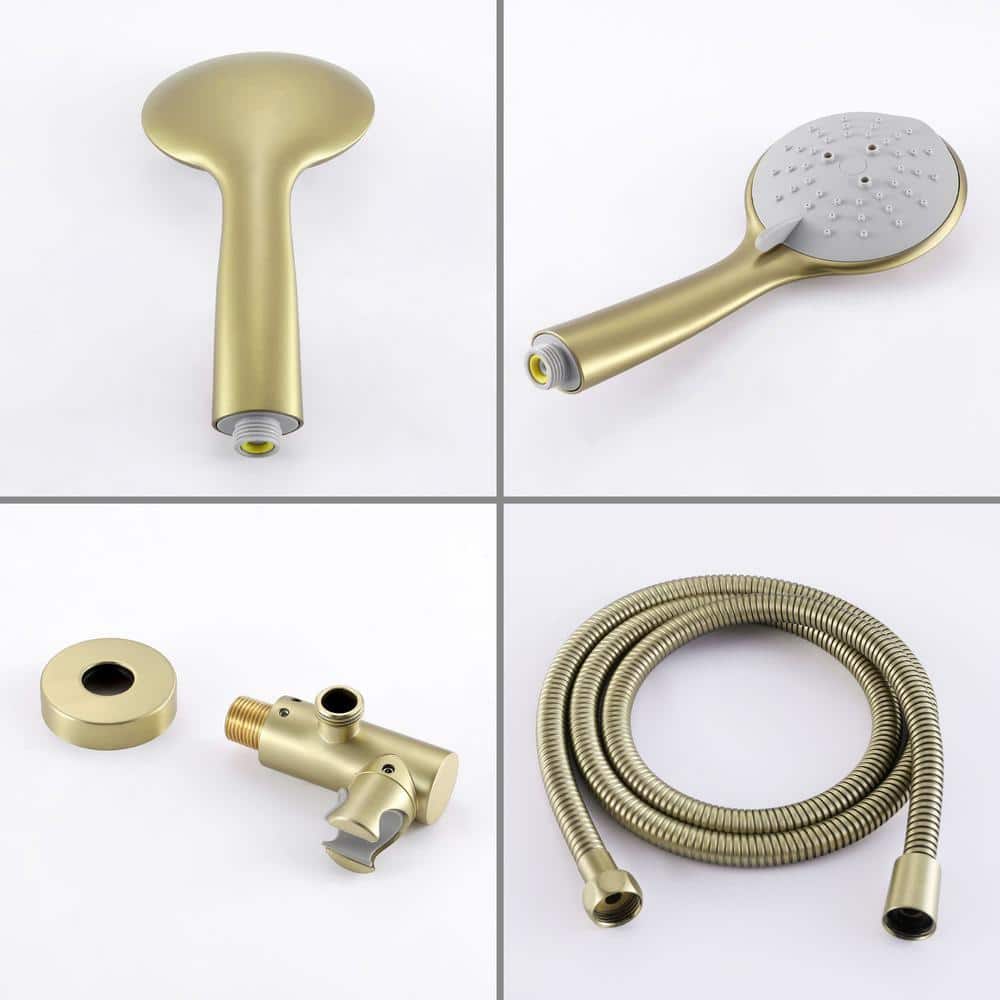 Aurora Decor ACA Single-Handle 5 of Spray Settings Round High Pressure Shower Faucet in Brushed Gold (Valve Included) (3)