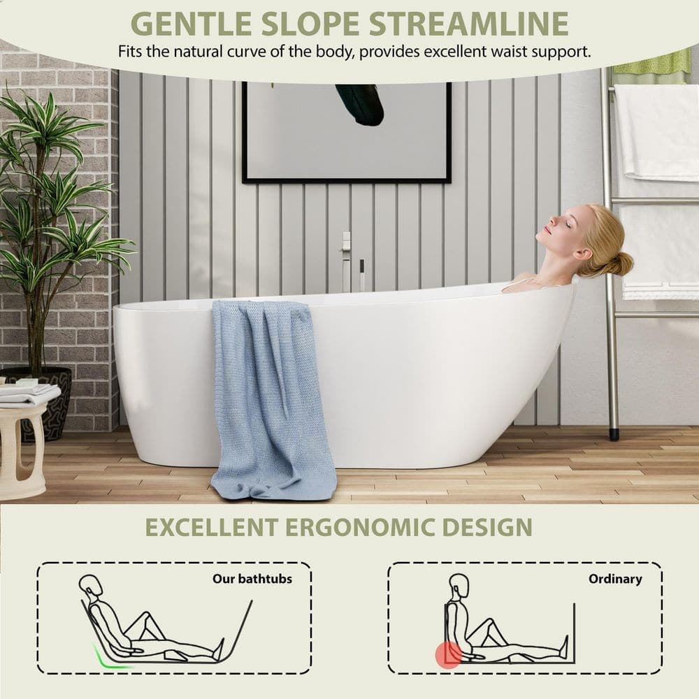 WELLFOR 67 in. x 29.5 in. Soaking Bathtub with Right Drain in Gloss White with Chrome Overflow and Pop-Up Drain (3)