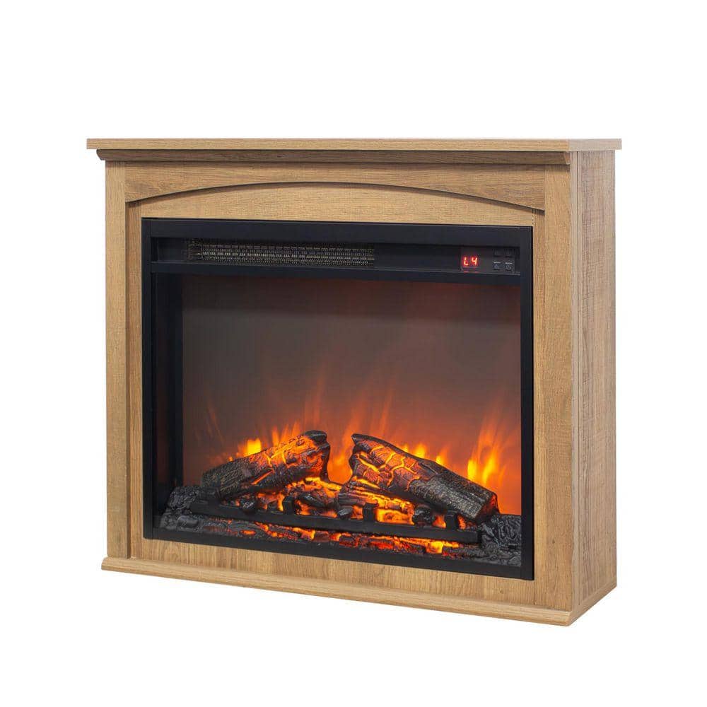 SUNRINX 28 in. Freestanding  Entertainment Center Infrared Electric Fireplace in Antique Brown with Remote Control (1)