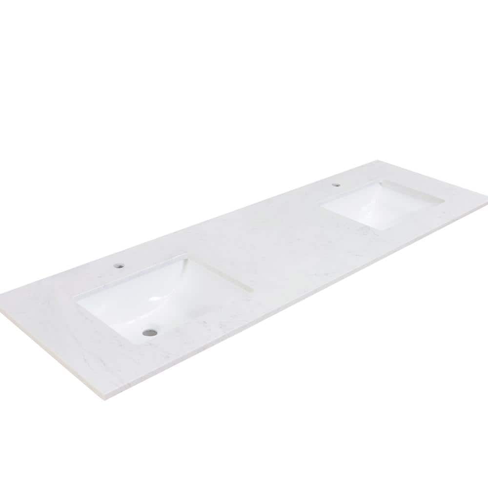 Altair 73 in. Engineered Composite Stone Double Basin Vanity Top in White with White Basins (2)