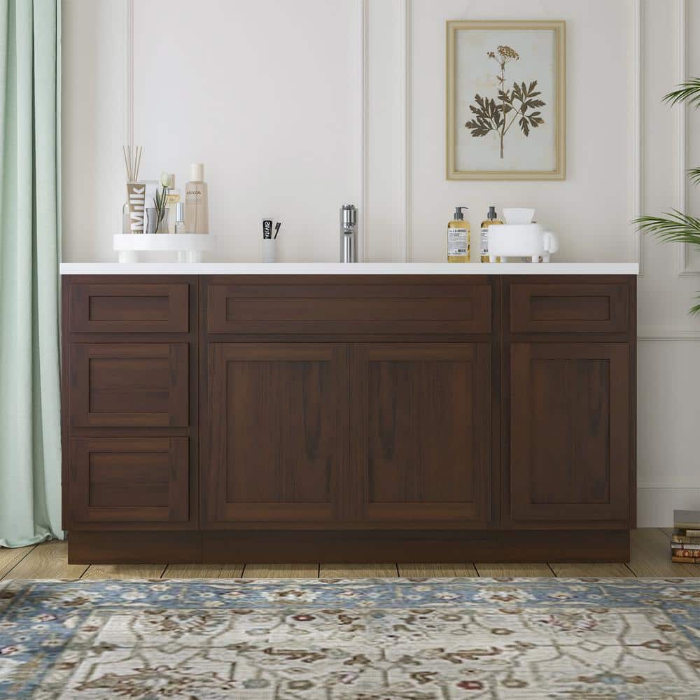 Vanity Art Montclair 66 in. 3-Door and 4-Drawer Freestanding Shaker Bathroom Vanity Cabinet (No Top) in Brown - Unassembled (1)