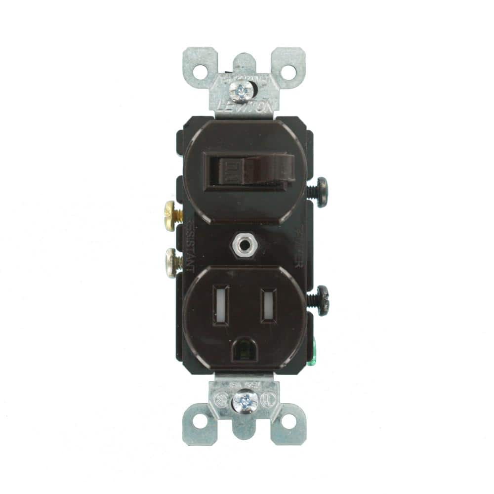 Leviton 15 Amp 125 V Combination Tamper Resistant Single Outlet/Receptacle and Toggle Switch, Brown (1-Pack) T5225 (2)