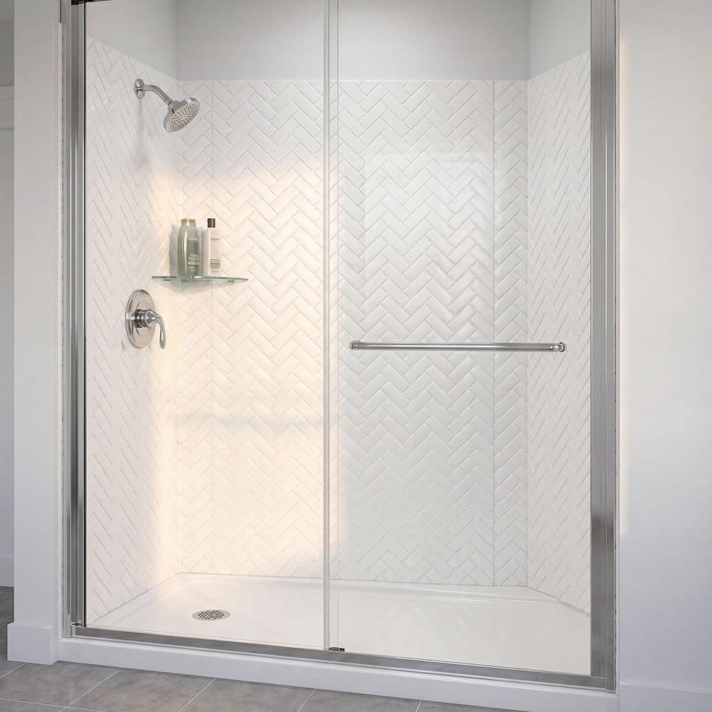 FROM PLAIN TO BEAUTIFUL IN HOURS Hex 60 in. W x 96 in. H x 42 in. D 3-Piece Glue-Up PVC Tub Surrounds Wall Panels in Gloss White (2)