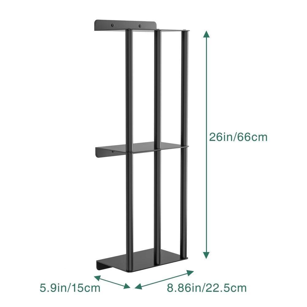 Whatseaso 8.9 in. W 26 in. H x 5.9 in. D 2-Tier Towel Rack with 3-Vertical-Bars Metal Towel Storage Shelf in Black (2)