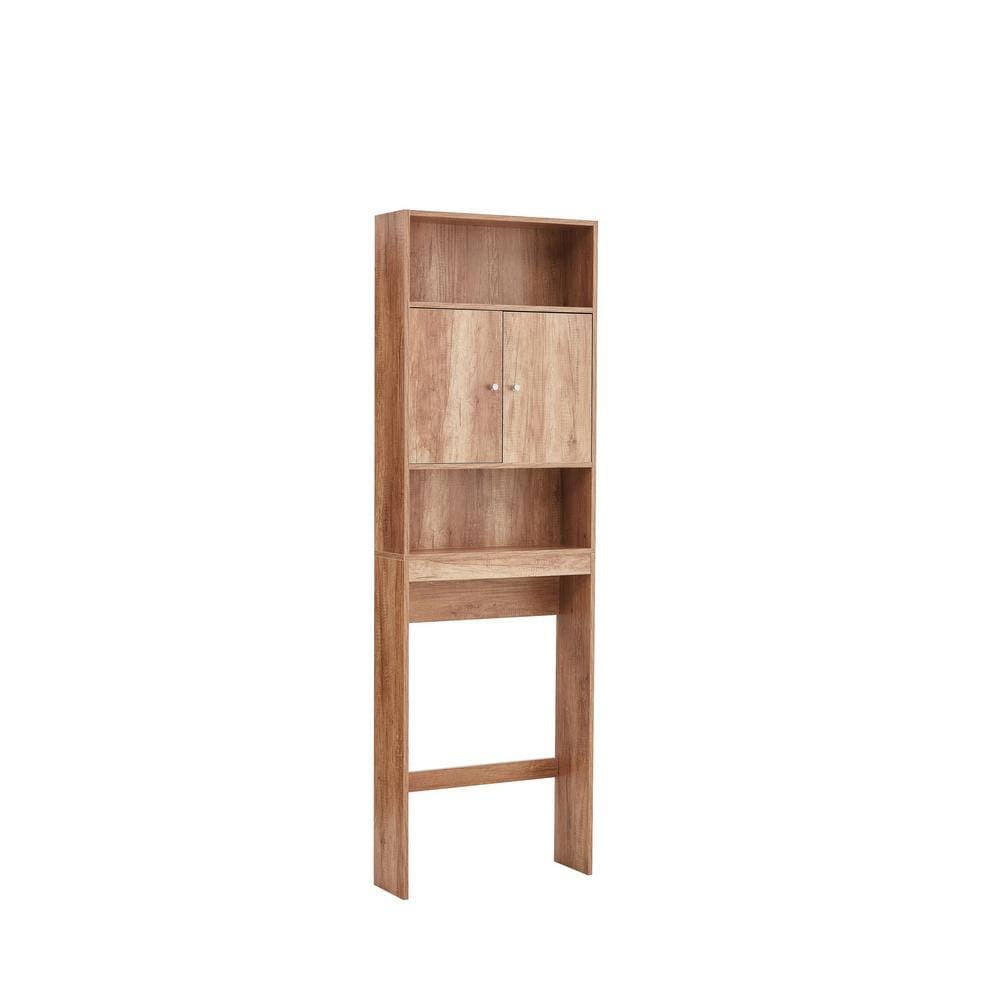Unbranded 24.8 in. W x 7.87 in. D x 76.77 in. H Brown Linen Cabinet with 2 Open Shelves and 2 Doors for Bathroom (2)
