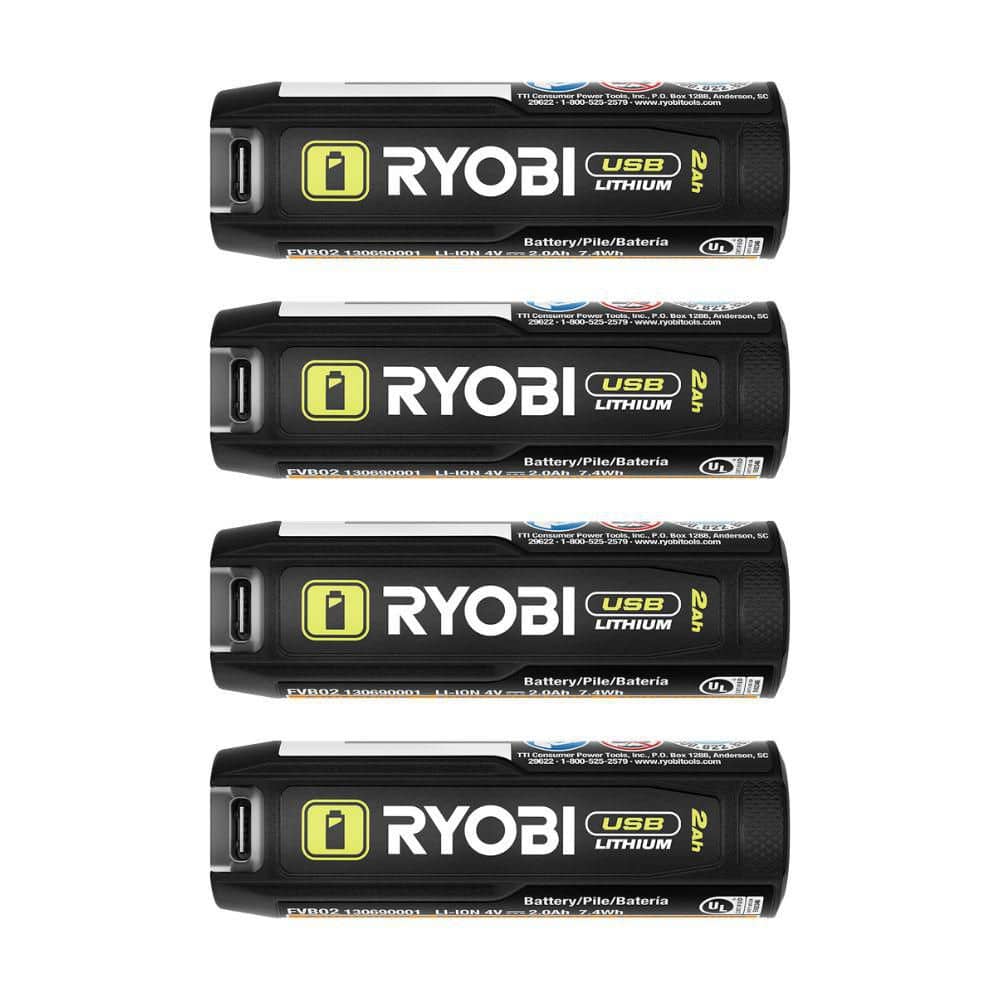 RYOBI USB Lithium 2.0 Ah Lithium Rechargeable Batteries (4-Pack)