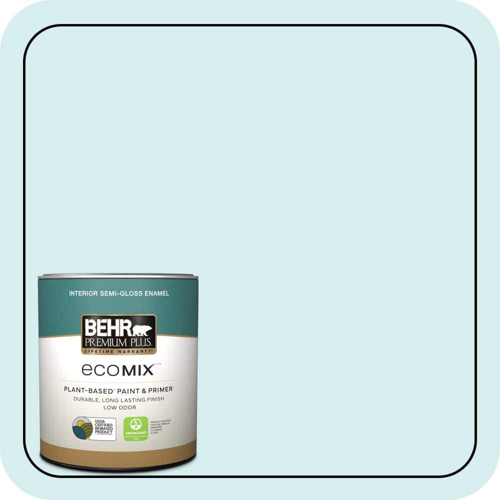 BEHR PREMIUM PLUS 1 qt. #520A-1 Lakeside Mist Semi-Gloss Enamel EcoMix Plant-Based Interior Paint & Primer (1)