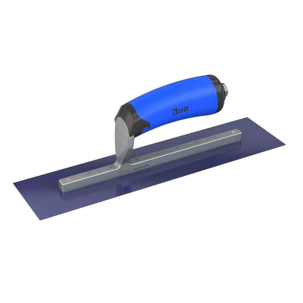 Bon Tool 14 in. x 5 in. Blue Steel Square End Finish Trowel with Comfort Wave Handle and Long Shank