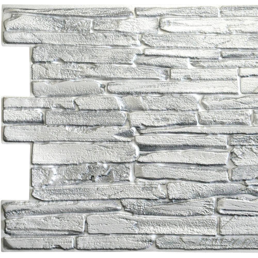 Dundee Deco 3D Falkirk Retro 1/100 in. x 39 in. x 20 in. White Faux Flagstone PVC Decorative Wall Paneling (5-Pack) (1)