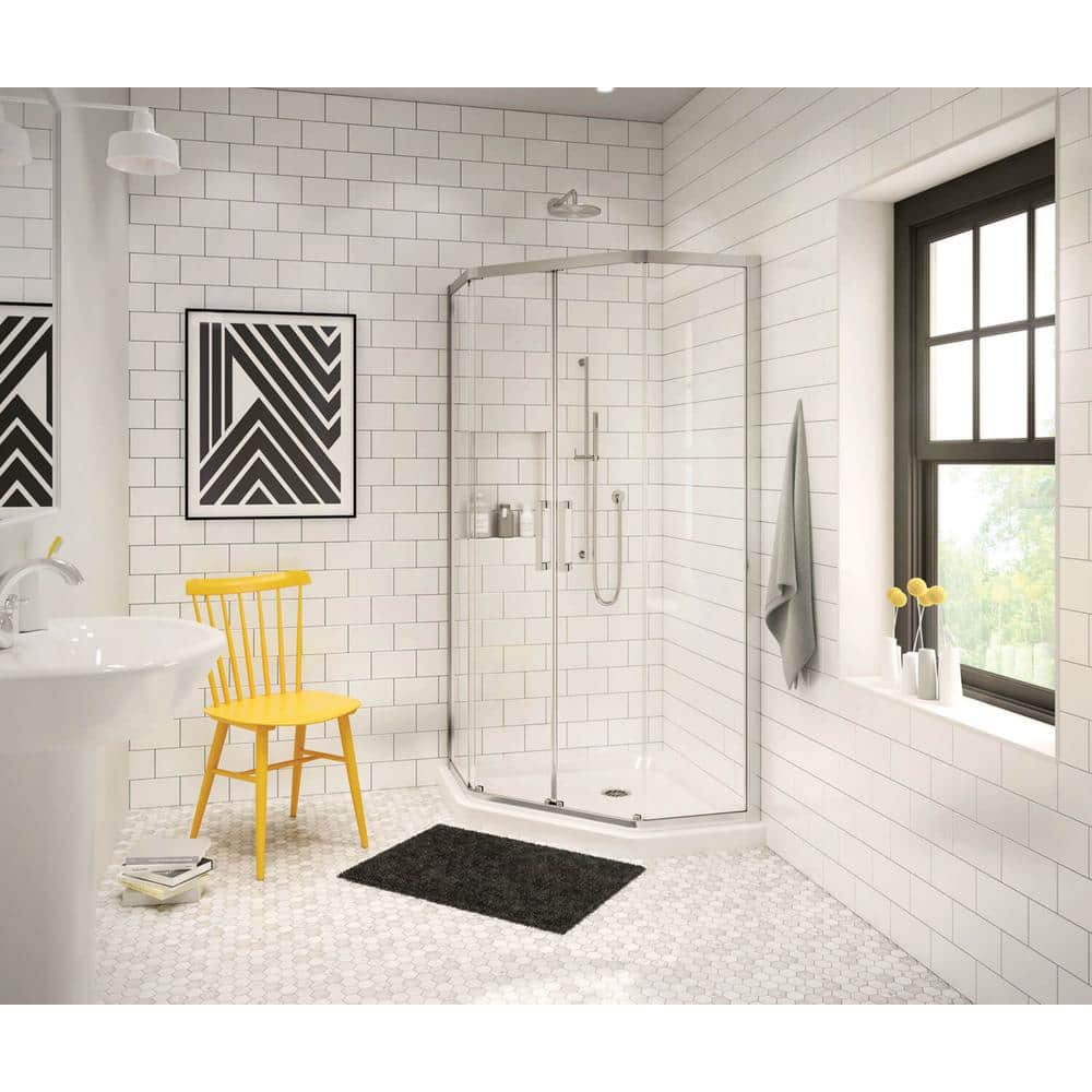 MAAX Radia 40 in. x 40 in. x 71-1/2 in. Frameless Neo-Angle Sliding Shower Door with Clear Glass in Chrome