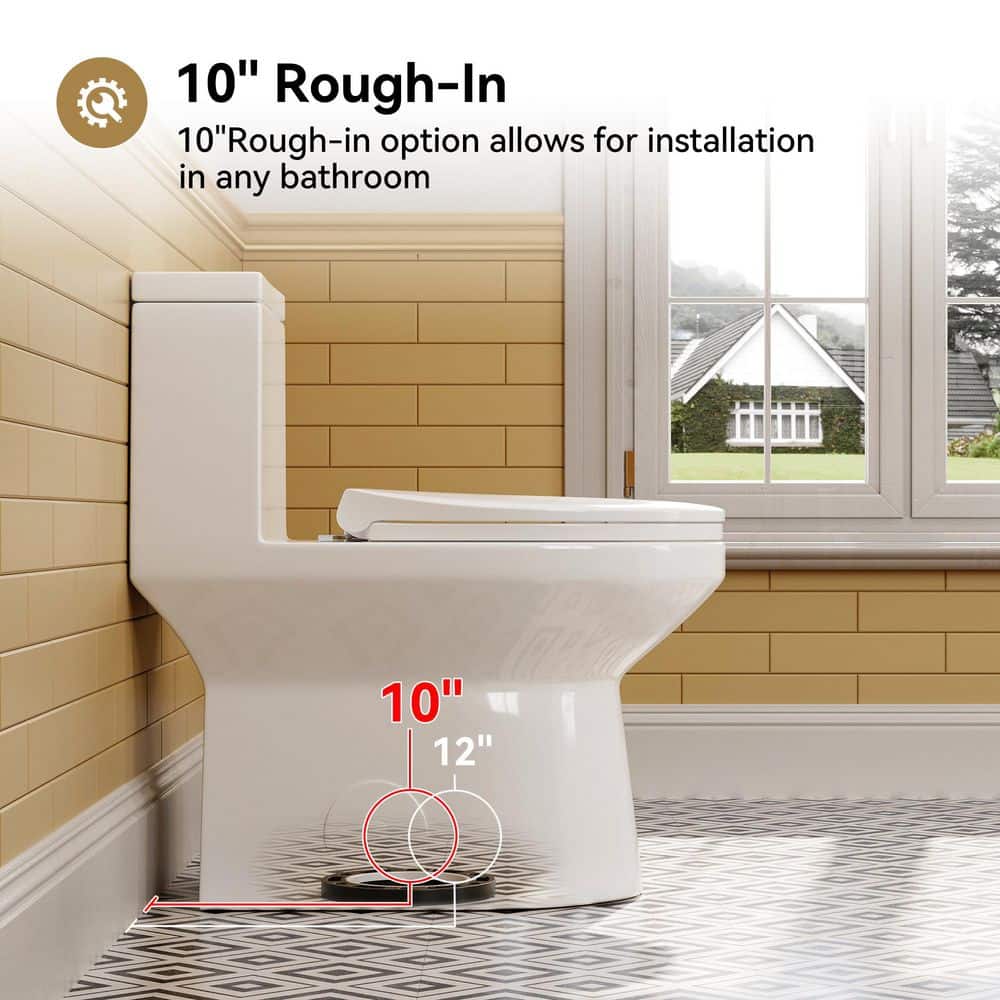 HOROW 10 in. Rough In ADA Chair Height Elongated 1-Piece Toilet Dual Flush 1.1/1.6 GPF in White with Soft-Close Seat Included (2)