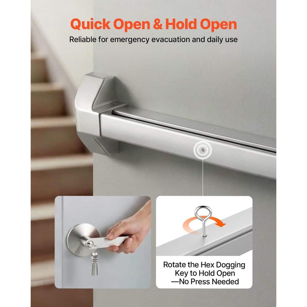 SKYSHALO Push Bar Panic Exit Device, 41 in. Stainless Steel Commercial Emergency Door Hardware with Exterior Lever Handle (3)