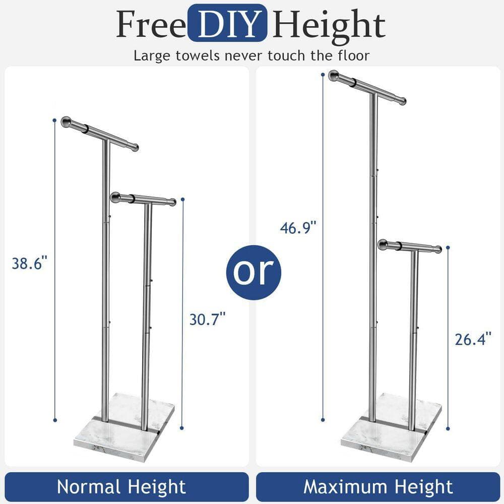 Wudkey 40 in. Standing Towel Rack with Weighted Marble Base, 2-Tier Towel Racks for Bathroom in Brushed Finish (2)