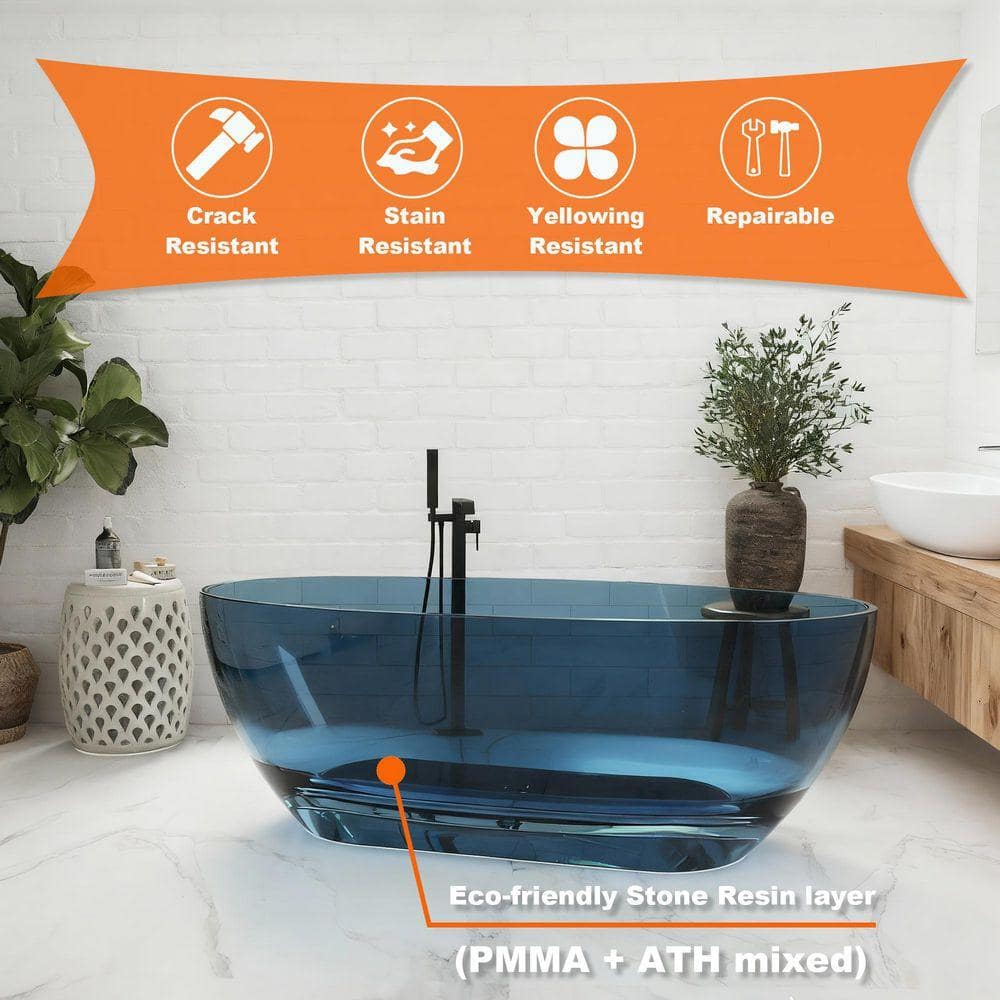 CITTANEO 63 in. 29 in. Stone Resin Solid Surface Freestanding Flatbottom Soaking Bathtub (2)