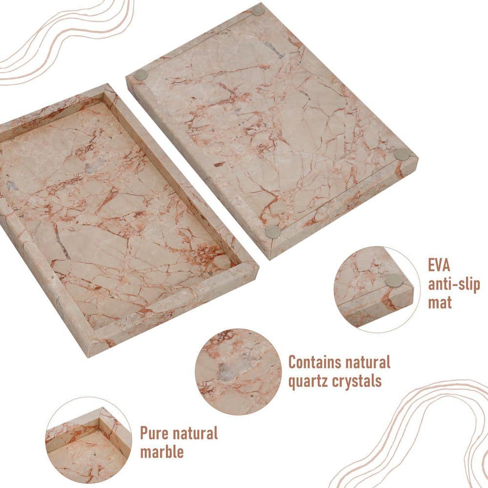 Wudkey 11.8 in. x 7.87 in. Marble Bathroom Tray Pure Natural Tray in Pink without Ceramic and Resin (3)