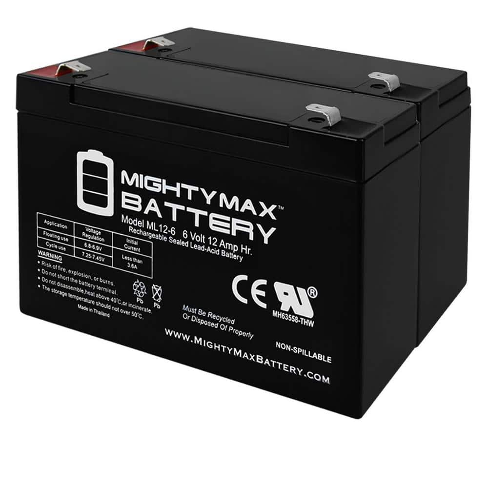 MIGHTY MAX BATTERY 6V 12AH F2 SLA Replacement Battery compatible with Sigmas Tek SP6-12 - 2 Pack