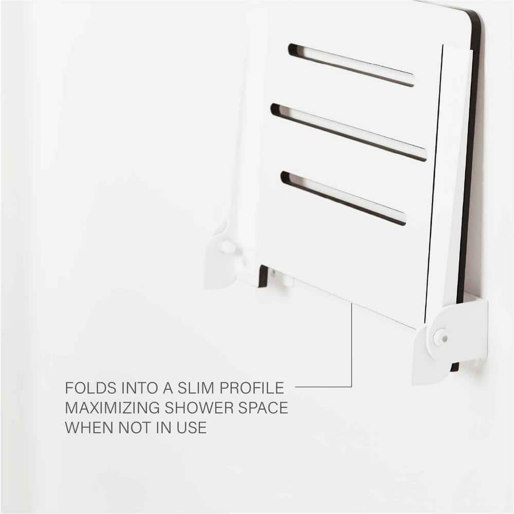 SEACHROME SlimLine Folding Wall Mount Shower Bench Seat in White Seat with White Frame (3)