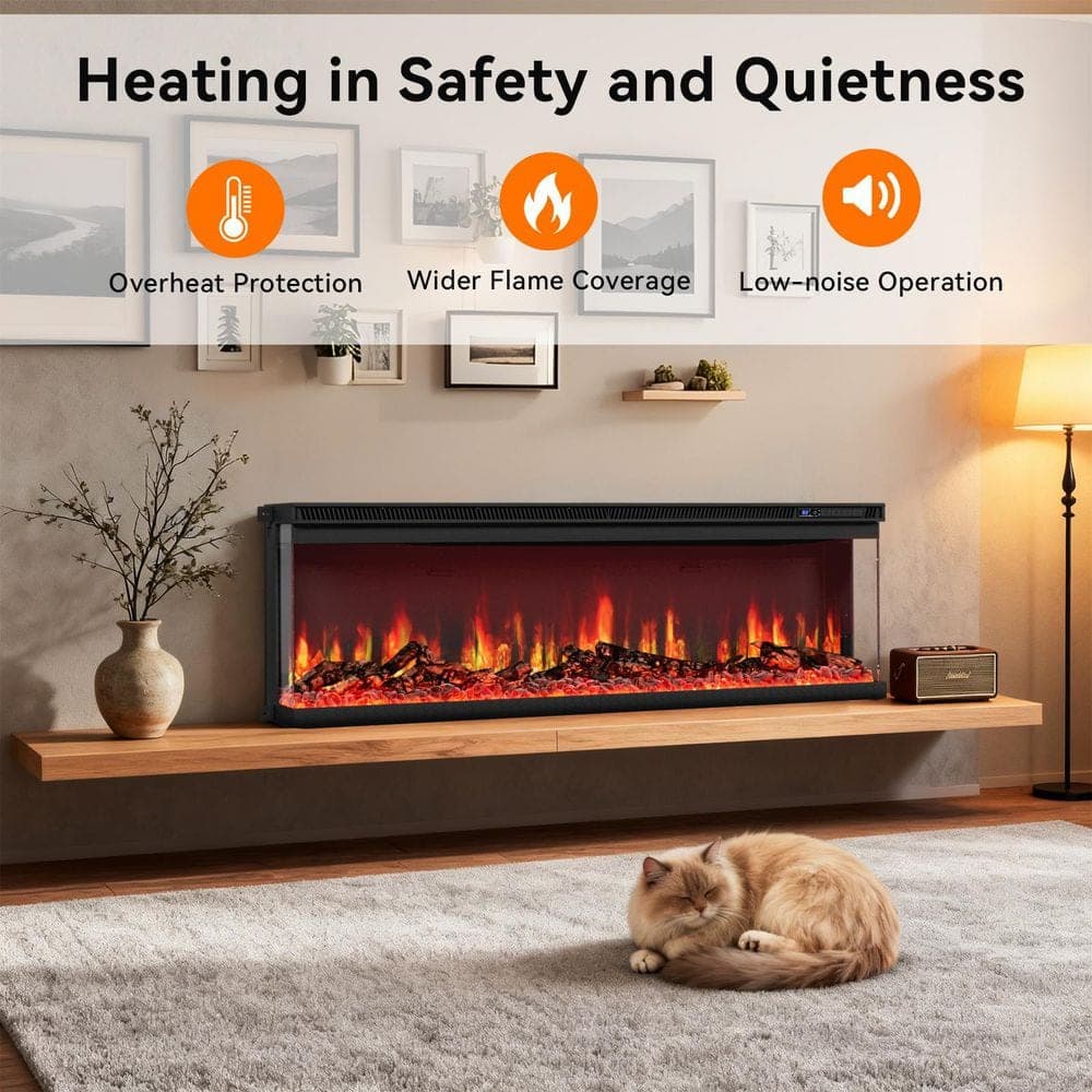 FUFU&GAGA 72 in. Wall-Mount 3-Sided Electric Fireplace in Black with Adjustable Flame Colors, Touch Screen Remote Control, Vented (2)
