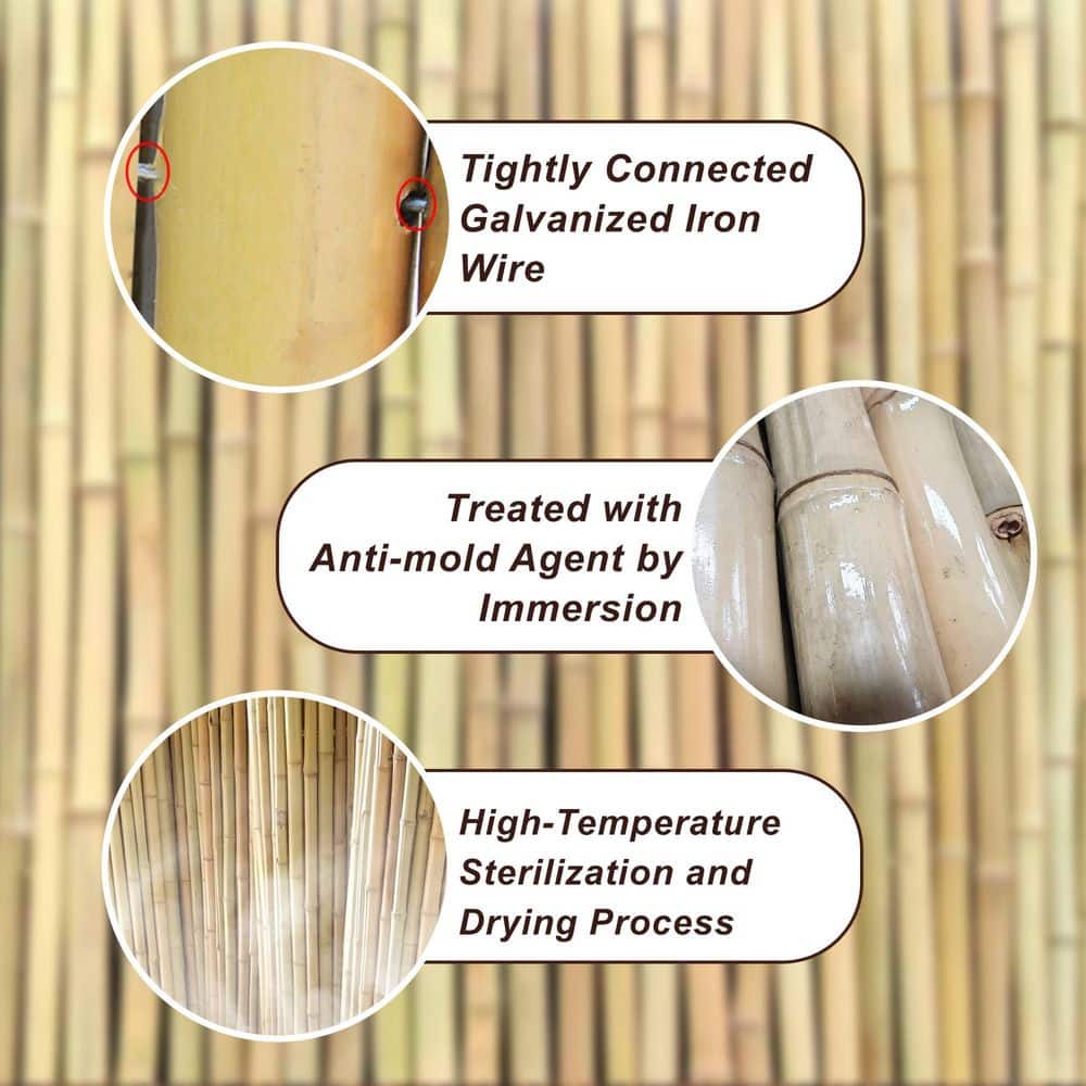 Tunearary Outdoor Patio 6 ft. W x 6 ft. H Natural Brown Bamboo No Dig Privacy Fence, 1-Pack, 0.98-1.38 in. Dia (3)