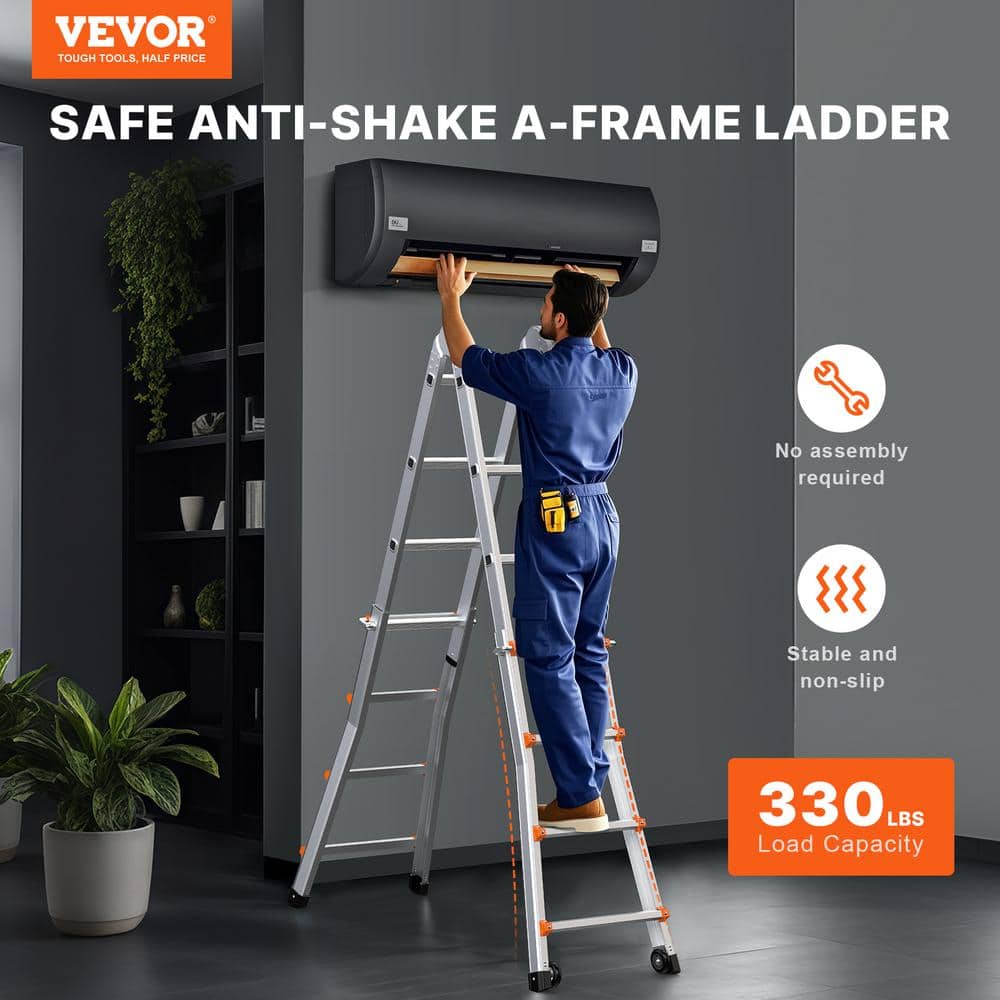 VEVOR Telescoping Ladder a Frame, 16.7 ft. Aluminum Extension Ladder, Portable Collapsible RV Ladder Reach Multi-Position (2)