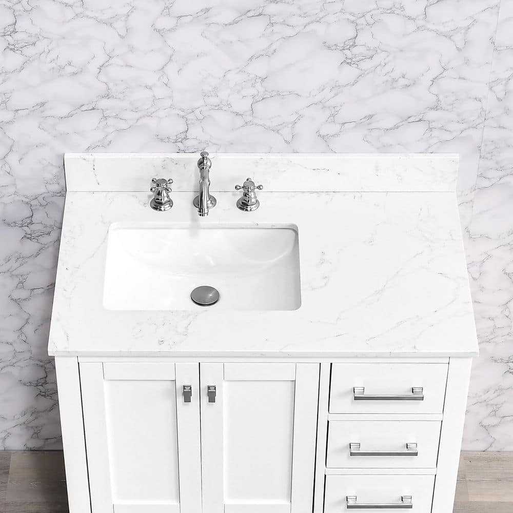 LANDOLT Calira 36 in. W x 22 in. D Engineered Stone Composite White Rectangular Single Sink Bathroom Vanity Top in White (2)