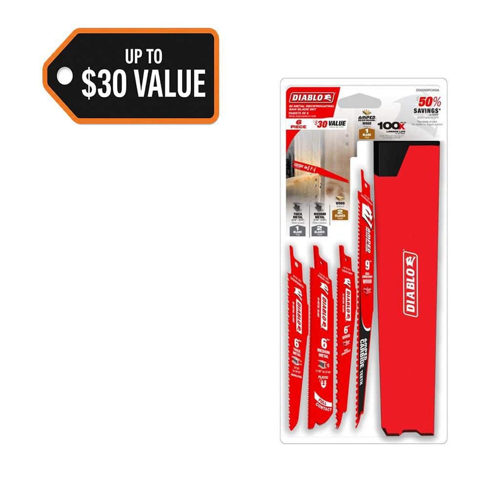 DIABLO Bi-Metal and AMPED Carbide 9 in. -5/7 TPI Nail Embedded Wood Reciprocating Saw Blade Set (6-Piece)
